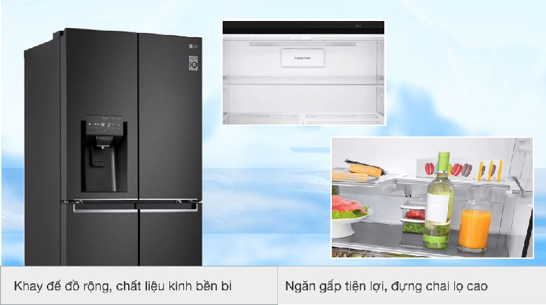 Tủ lạnh 4 cánh LG - Khay để đồ rộng, chất liệu kính chịu lực bền bỉ