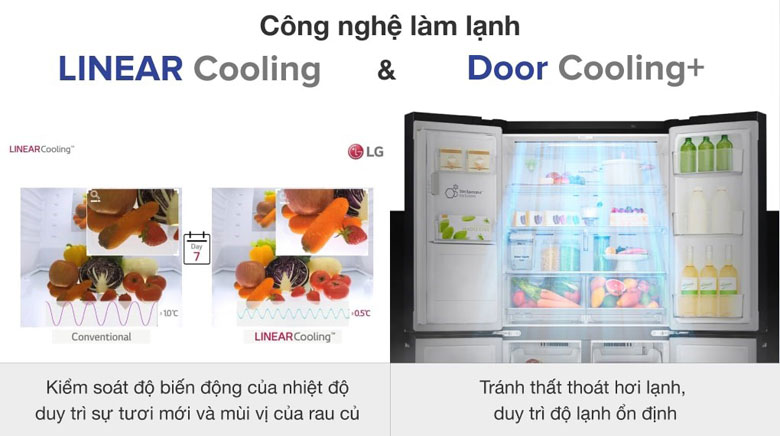 Tủ lạnh LG 4 cánh - Thực phẩm tươi ngon, trọn vị với công nghệ LINEAR Cooling và Door Cooling