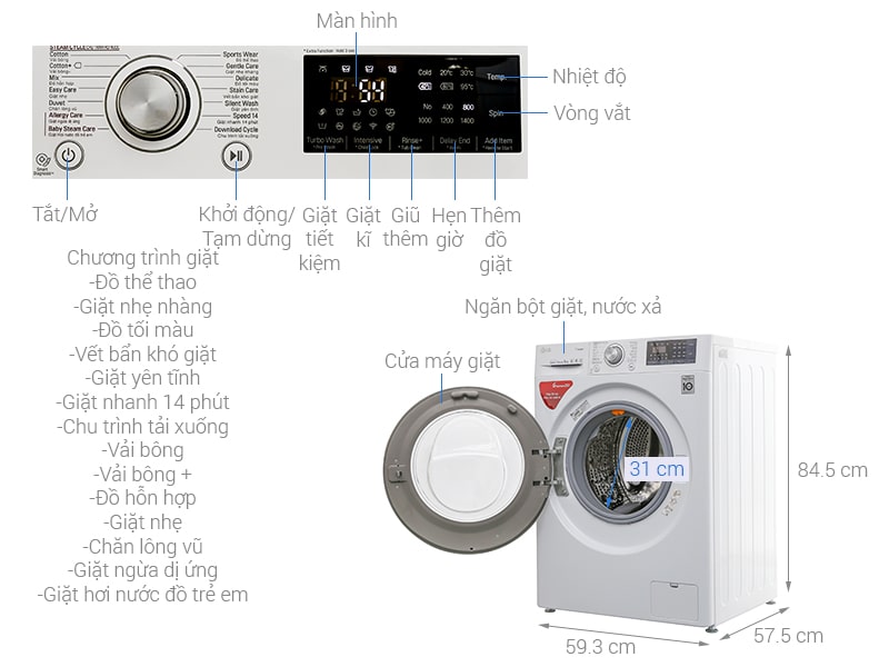 Máy giặt LG 9Kg FC1409S3W