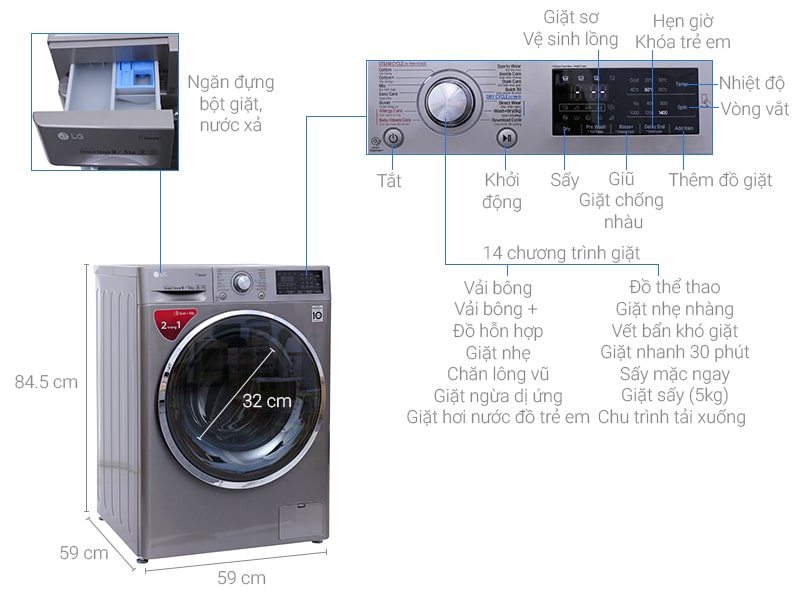Máy giặt LG 9Kg FC1409D4E