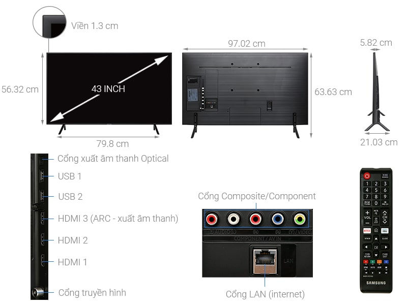 Thông tin: Smart Tivi Samsung 4K 43 inch UA43RU7100 Mẫu 2019