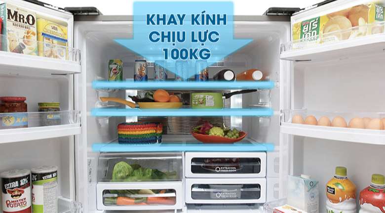 Tủ lạnh Sharp inverter - Khay kính chịu được lực nặng lên đến 100 kg