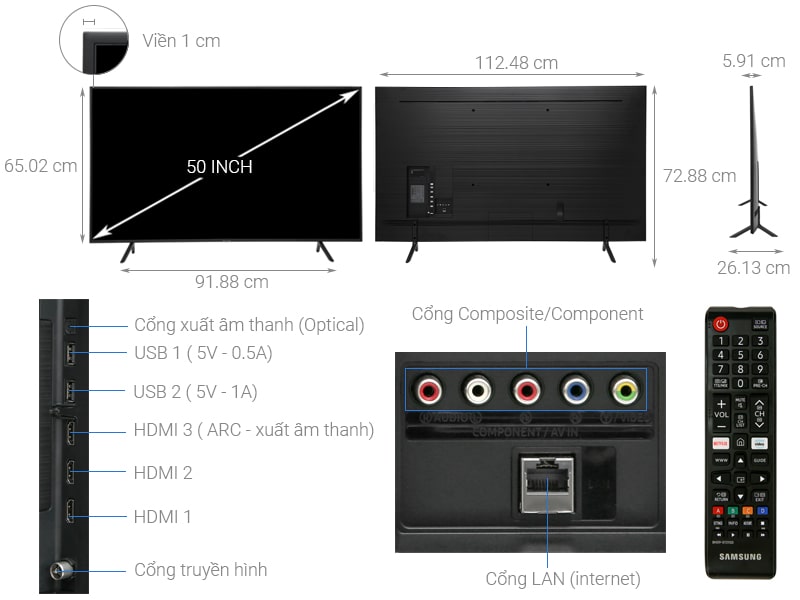 Thông tin: Smart Tivi Samsung 4K 50 inch UA50RU7100 Mẫu 2019