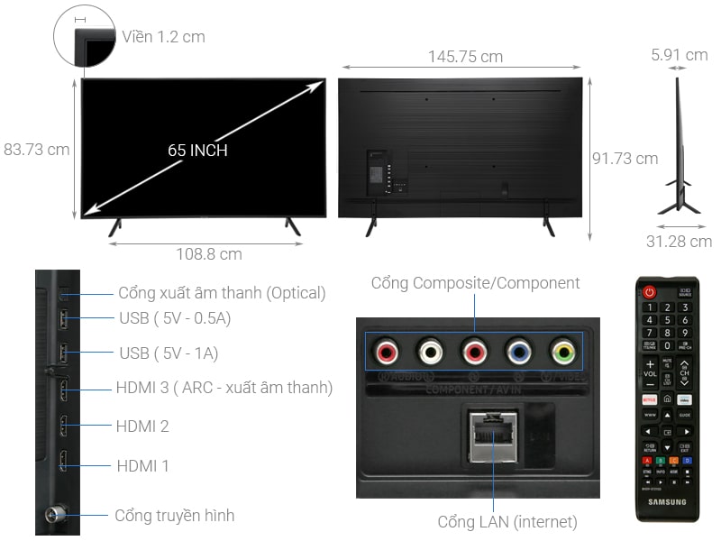 Thông tin: Smart Tivi Samsung 4K 65 inch UA65RU7100 Mẫu 2019