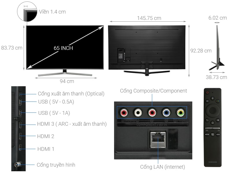 Thông tin: Smart Tivi Samsung 4K 65 inch UA65RU7400 Mẫu 2019