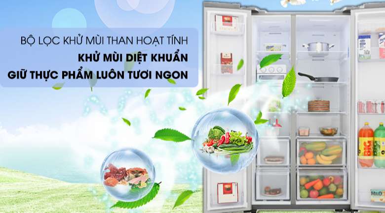 Tủ lạnh Samsug side by side RS62R5001M9/SV được sử dụng bộ lọc khử mùi than hoạt tính