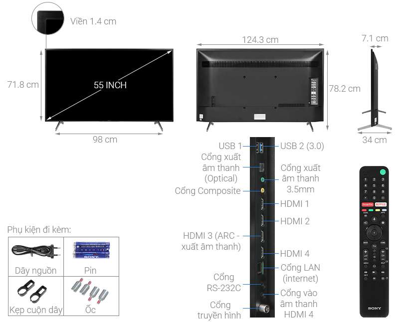 Thông tin: Android Tivi Sony KD-55X8000H 4K 55 inch Mới 2020