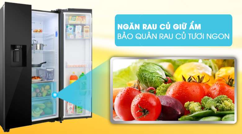 Tủ lạnh Samsung lấy đá ngoài - Ngăn rau củ giữ ẩm, bảo quản rau củ tươi ngon