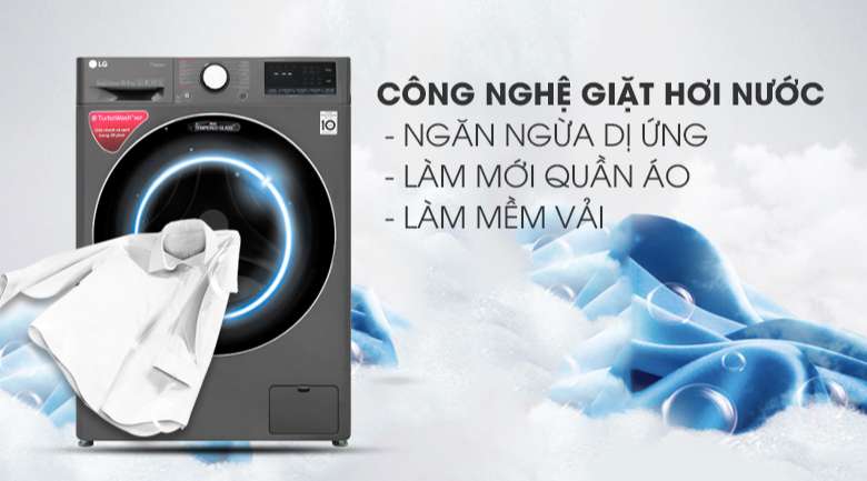 Máy giặt LG lồng ngang - Giặt hơi nước ngăn ngừa dị ứng, làm mềm sợi vải, an toàn cho làn da nhạy cảm