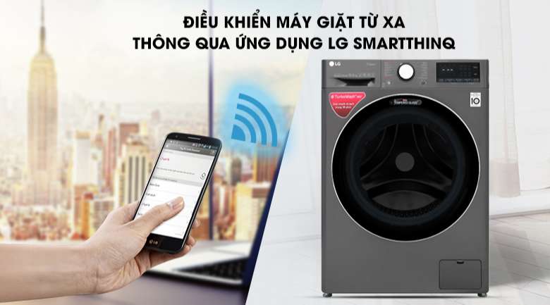 Máy giặt cửa ngang 10.5kg - Cho phép điều khiển máy giặt từ xa qua ứng dụng SmartThinQ tiện lợi