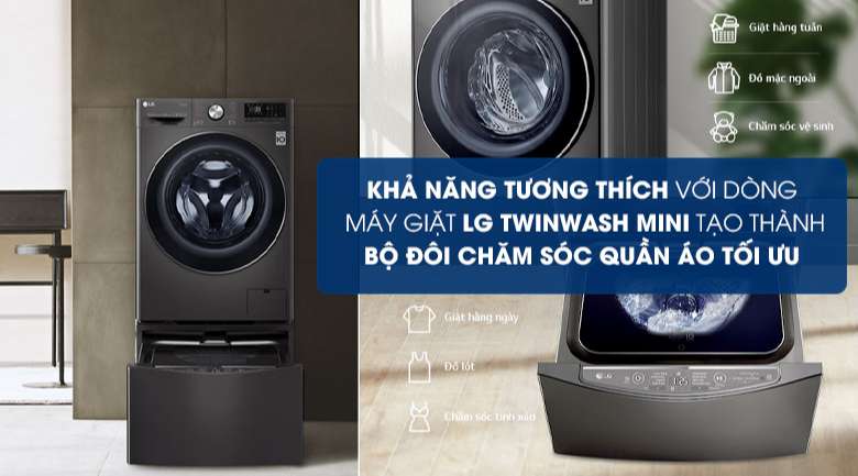 Máy giặt inverter FV1450S2B - Tiện lợi và hiện đại với khả năng tương thích với máy giặt LG TwinWash Mini tạo thành máy giặt lồng đôi TwinWash
