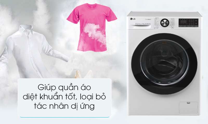 Máy giặt cửa ngang LG 10.5kg - Diệt khuẩn, giảm tác nhân gây dị ứng hiệu quả với giặt nước nóng và giặt hơi nước