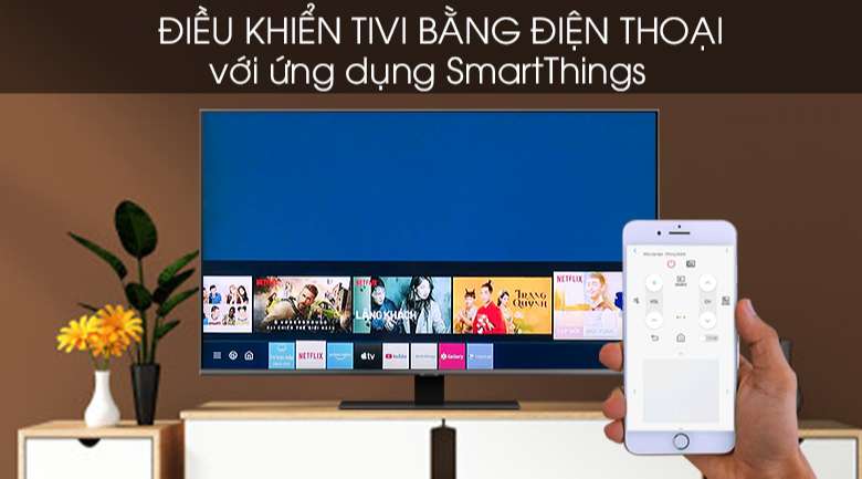 Tivi Samsung 55Q80T - Điều khiển tivi bằng điện thoại nhanh chóng và dễ dàng qua ứng dụng SmartThings