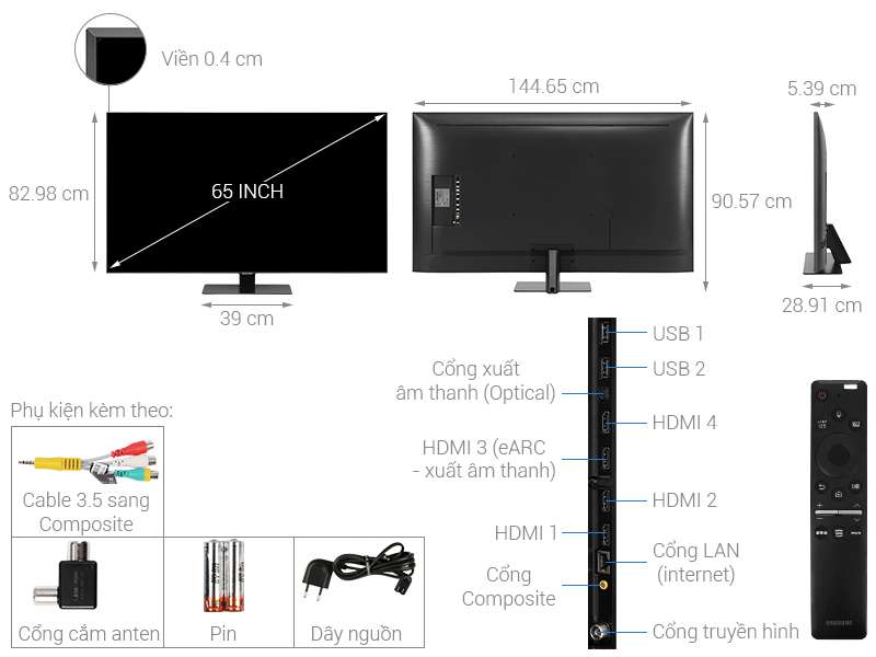 Smart Tivi QLED Samsung 4K 65 inch QA65Q80T Mới 2020