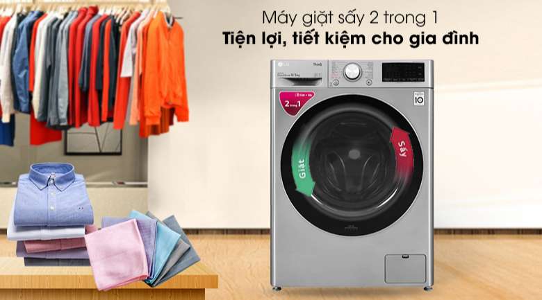 Máy giặt LG FV1409G4V tiện lợi, tiết kiệm thời gian làm khô quần áo với máy giặt sấy tích hợp 2 trong 1