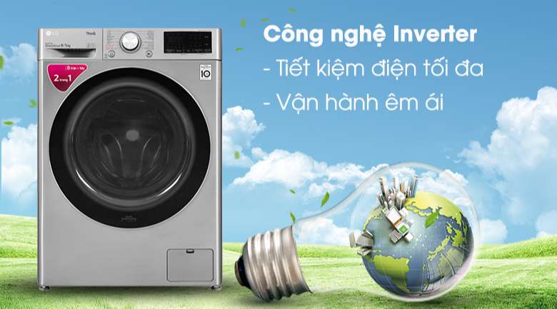 Máy giặt LG 9kg cửa ngang tiết kiệm điện tối ưu với công nghệ Inverter