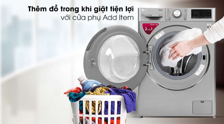 Máy giặt LG direct drive 9kg - Tiện lợi khi thêm đồ giặt và nước xả với cửa phụ Add Item
