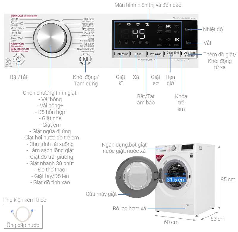 Máy giặt LG FV1409S4W Inverter 9kg Mới 2020 - Chính hãng