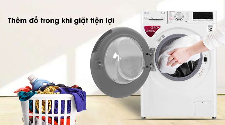 Máy giặt LG 9kg cửa ngang còn được trang bị tính năng thêm đồ trong khi giặt cực kì tiện lợi