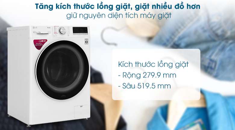 Máy giặt LG cửa ngang - Tăng kích thước lồng giặt nhưng diện tích máy giặt không đổi