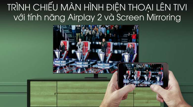 Tivi Samsung 75 inch 2020 - Trình chiếu màn hình điện thoại lên tivi nhờ các tính năng Airplay 2 (thiết bị Apple) và Screen Mirroring (điện thoại Android)