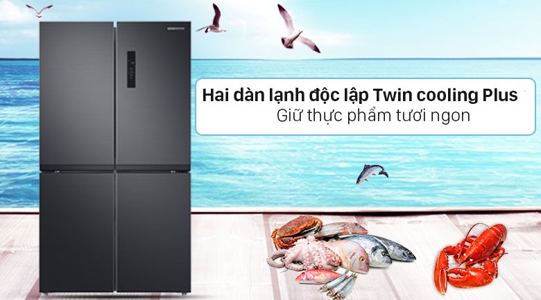 Samsung RF48A4000B4/SV hai dàn lạnh độc lập Twin cooling Plus làm lạnh giữ thực phẩm luôn tươi ngon
