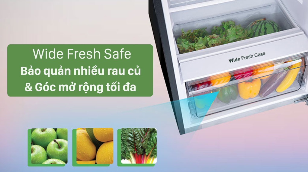 Tủ lạnh Panasonic ngăn đá trên - Bảo quản nhiều rau củ trong ngăn Wide Fresh Safe, thao tác tiện lợi với góc mở rộng tối đa