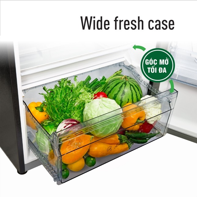 Tủ lạnh Panasonic Inverter ngăn rau quả lớn với góc mở tối đa Wide Fresh Case