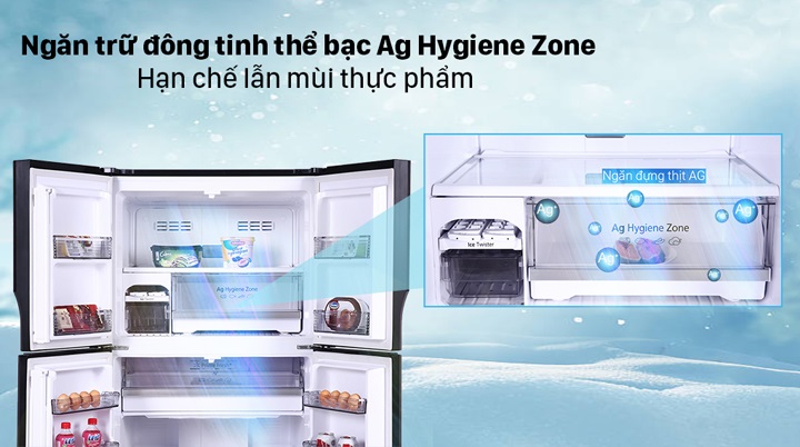 Tủ lạnh Panasonic cấp đông mềm - Ngăn lẫn mùi thực phẩm với ngăn trữ đông tinh thể bạc Ag Hygiene Zone