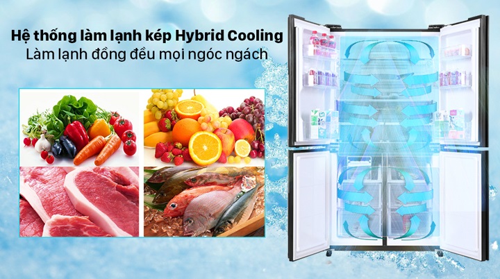 Tủ lạnh Sharp SJ-FX600V-SL - Công nghệ lành lạnh kép Hybrid Cooling phân bổ đều khí lạnh trong tủ