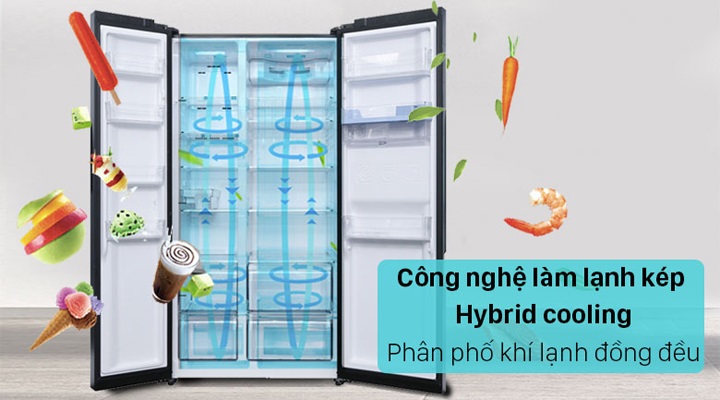 Tủ lạnh Sharp SJ-FX640V-SL - Phân bổ khí lạnh đồng đều với Công nghệ làm lạnh kép Hybrid cooling 