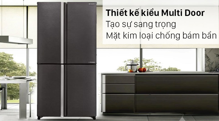 Tủ lạnh Sharp 4 cánh - Thiết kế tủ lạnh Multi Door sang trọng, mặt kim loại chống bám bẩn