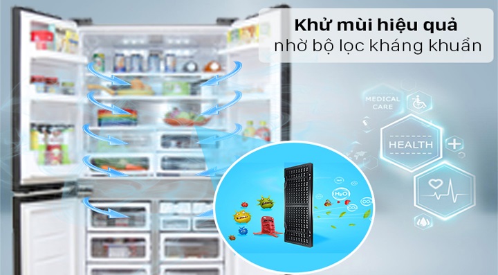 Tủ lạnh 4 cánh Sharp - Khử mùi hiệu quả nhờ bộ lọc kháng khuẩn