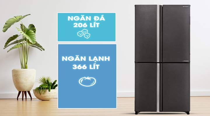 Tủ lạnh Sharp inverter - Dung tích sử dụng 572 lít phù hợp với gia đình trên 5 người