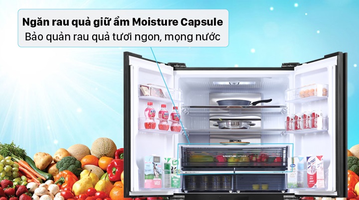 Tủ lạnh Sharp 525 lít - Kéo dài thời gian bảo quản rau củ tươi ngon trong ngăn Moisture Capsule giữ ẩm