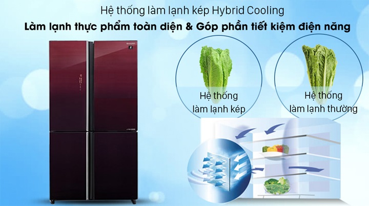Tủ lạnh Sharp 4 cánh - Làm lạnh toàn diện thực phẩm với hệ thống Hybrid Cooling