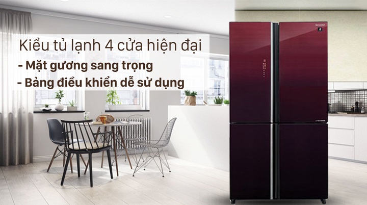 Tủ lạnh Sharp - Kiểu tủ hiện đại, mặt gương sang trọng với bảng điều khiển dễ sử dụng