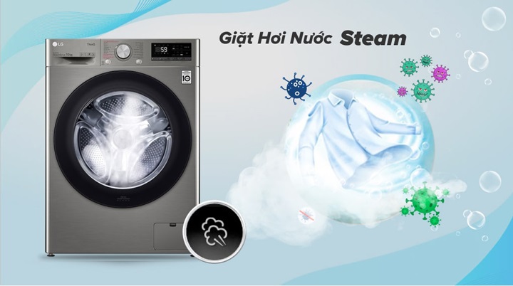 Máy giặt cửa ngang LG 10kg - Loại bỏ tác nhân gây dị ứng, giảm nhăn nhờ công nghệ giặt hơi nước Steam