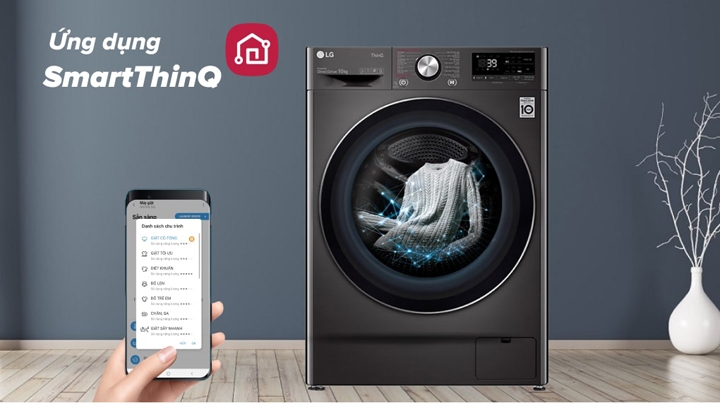 Máy giặt cửa ngang LG 10kg - Điều khiển máy giặt từ xa thuận tiện với ứng dụng Smart ThinQ