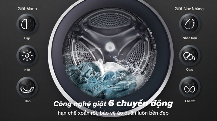 Máy giặt LG 10kg - Hạn chế xoắn rối với công nghệ giặt 6 chuyển động