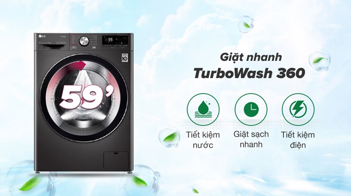 Máy giặt LG inverter FV1411S3B - Giặt sạch nhanh chóng trong thời gian ngắn với công nghệ TurboWash 360