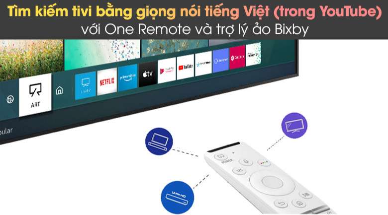 Tivi QLED Samsung 50 inch - Dễ dàng tìm kiếm và điều khiển bằng giọng nói tiếng Việt (hỗ trợ trong YouTube) với One Remote và trợ lý ảo Bixby