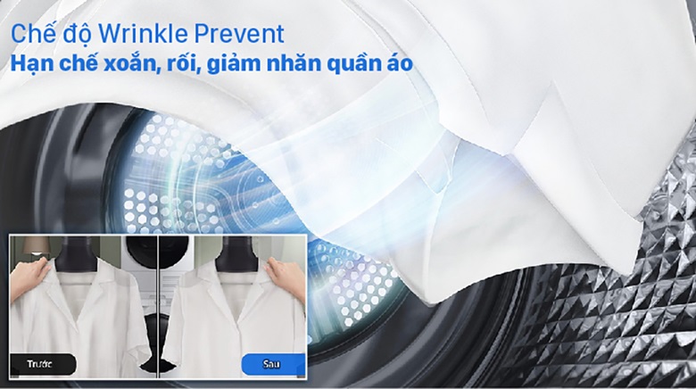 Máy sấy Samsung - Hạn chế nhăn và xoắn quần áo với chế độ Wrinkle Prevent