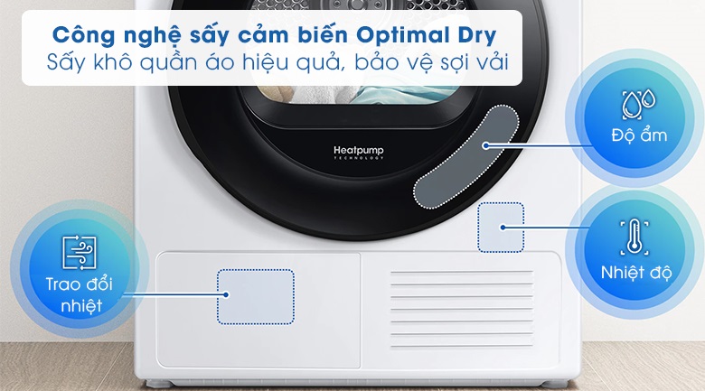 Máy sấy Samsung DV90TA240AE/SV - Quần áo khô nhanh chóng mà vẫn giữ được phom dáng nhờ bộ 3 cảm biến Optimal Dry