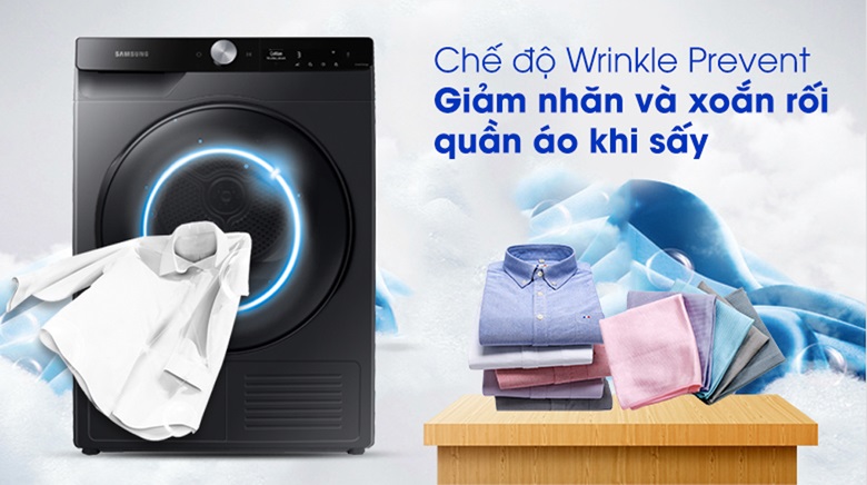 Máy sấy Samsung 9kg DV90T7240BB/SV - Giảm nhăn và xoắn rối quần áo với chế độ Wrinkle Prevent