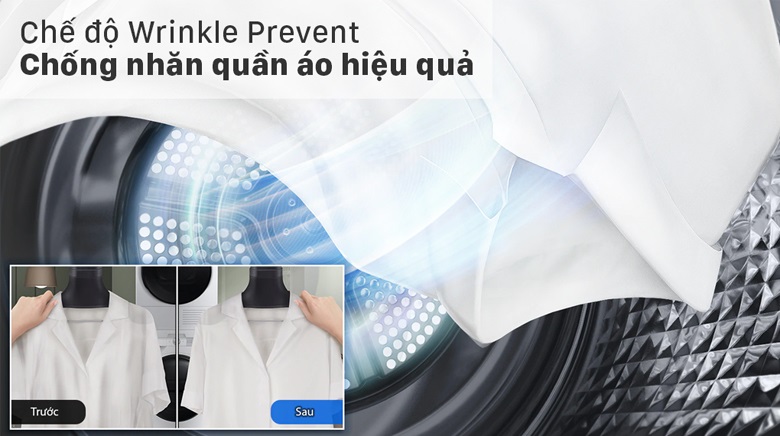 Máy sấy bơm nhiệt Samsung DV90T7240BH/SV - Chống nhăn áo quần hiệu quả nhờ chế độ Wrinkle Prevent